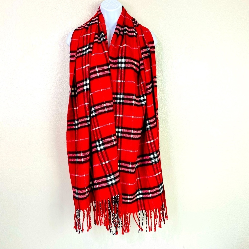 Royal Rossi 100% Cashmere Red Tartan Plaid Scarf/Wrap 30.5” x 73” - Picture 2 of 5